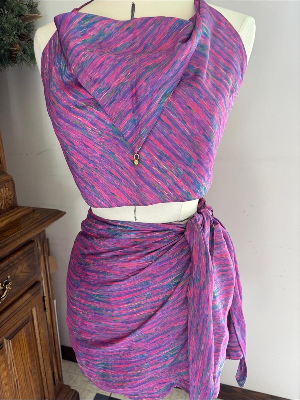 Pink Multi-Tone Wrap Swim Coverup Set